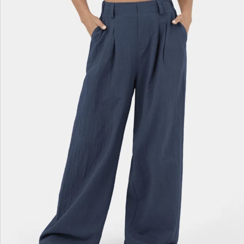 HALARA High Waisted Side Pocket Wide Leg Flowy Solid Palazzo Cotton Pants/ M